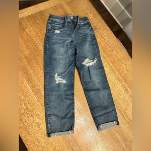 Express Dark Blue Distressed Boyfriend Midrise Jeans